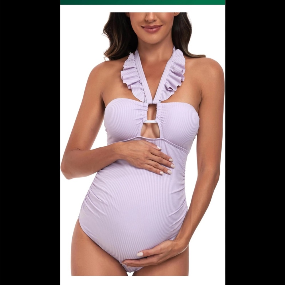 NWT East Elegant Maternity One Piece Swimsuit Light Purple Ribbed Size M